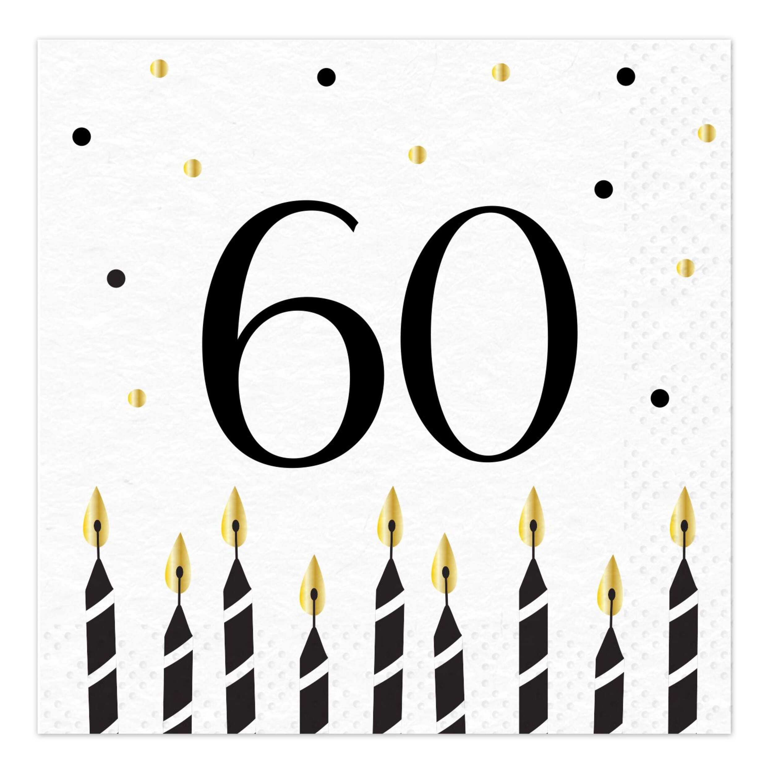 Sparkling Celebration "60" 5-in Square 2-Ply White/Gold Disposable Paper Dessert Napkins, 16-pk Front_Flat