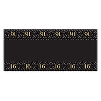 Sparkling Celebration "16" Table Cover Black Gold 54" x 84" Front_Flat