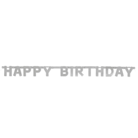 Deluxe "Happy Birthday" Jointed Hanging Letter Banner Decoration, Silver, 4-ft, for Birthday Party Front_Flat