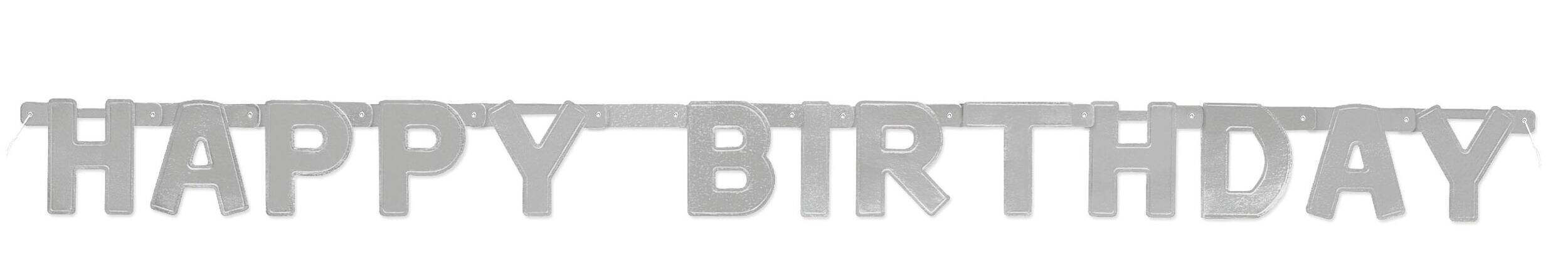 Deluxe "Happy Birthday" 4-ft Silver Jointed Hanging Letter Banner Decoration Front_Flat