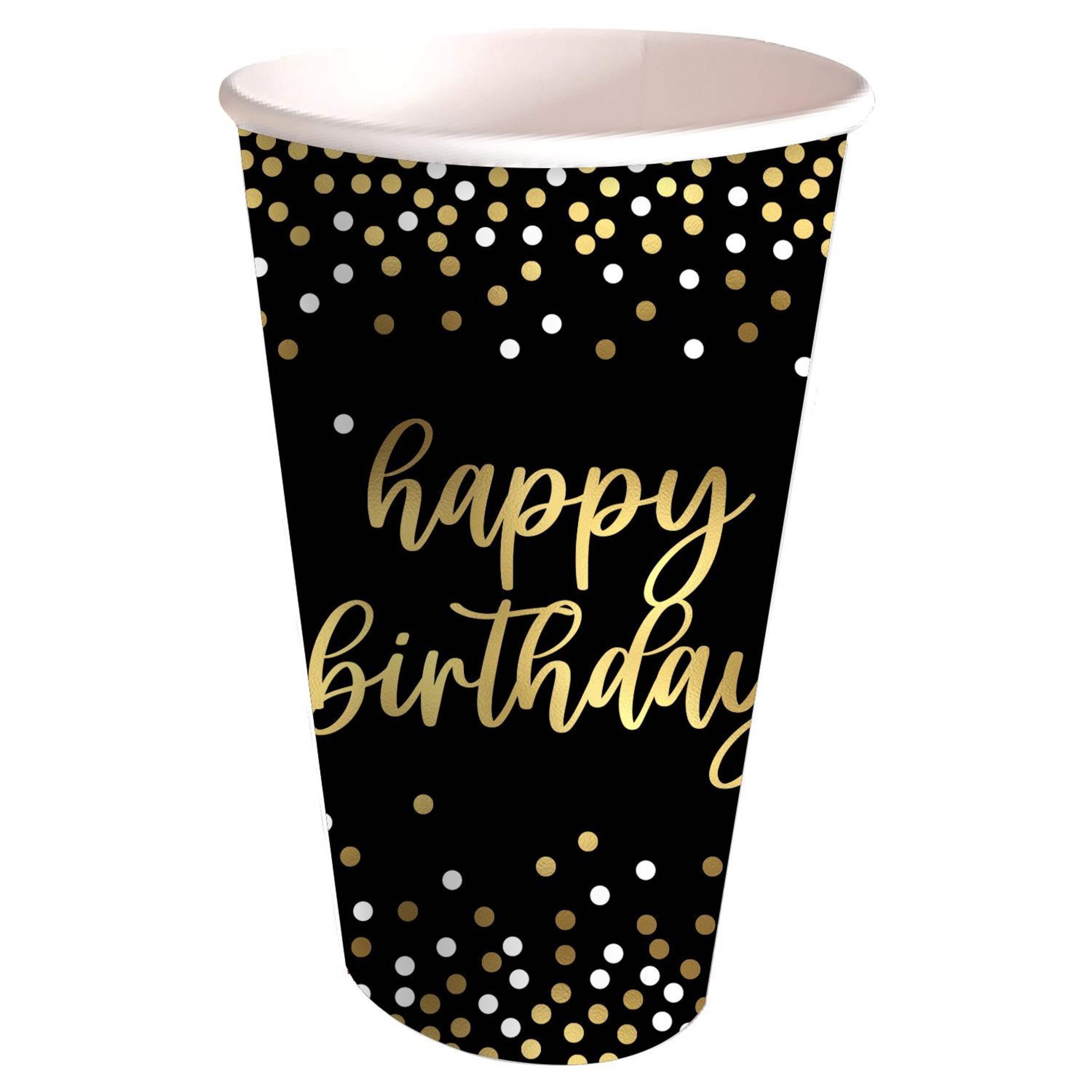 Sparkling Celebration "Happy Birthday" 16-oz Black/Gold Disposable Paper Cups, 8-pk Front_Elevated