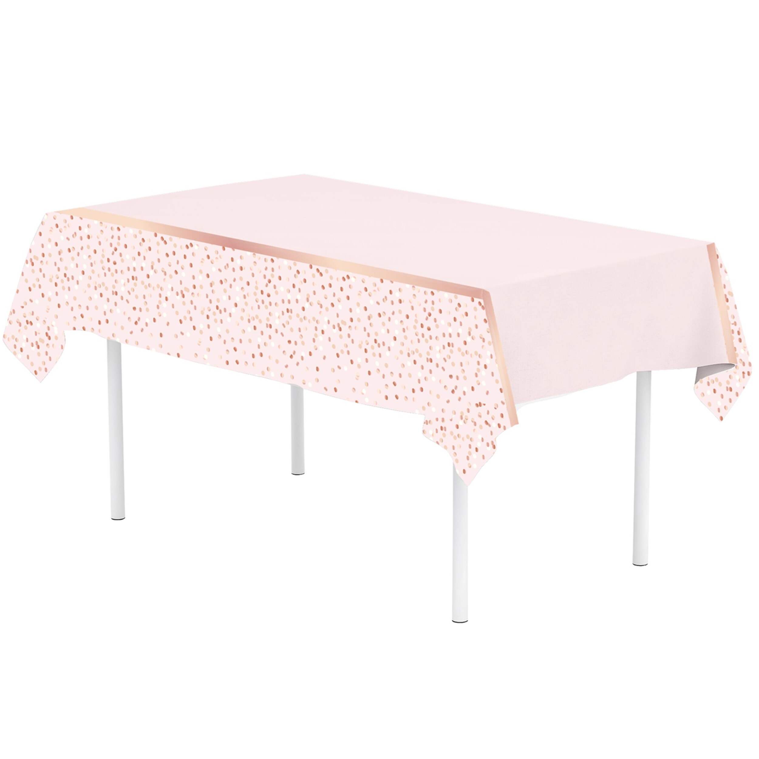 Blush Birthday 54x102-in Rectangular Pink Plastic Reusable Table Cover Front_Three_Fourths_Angled_Left