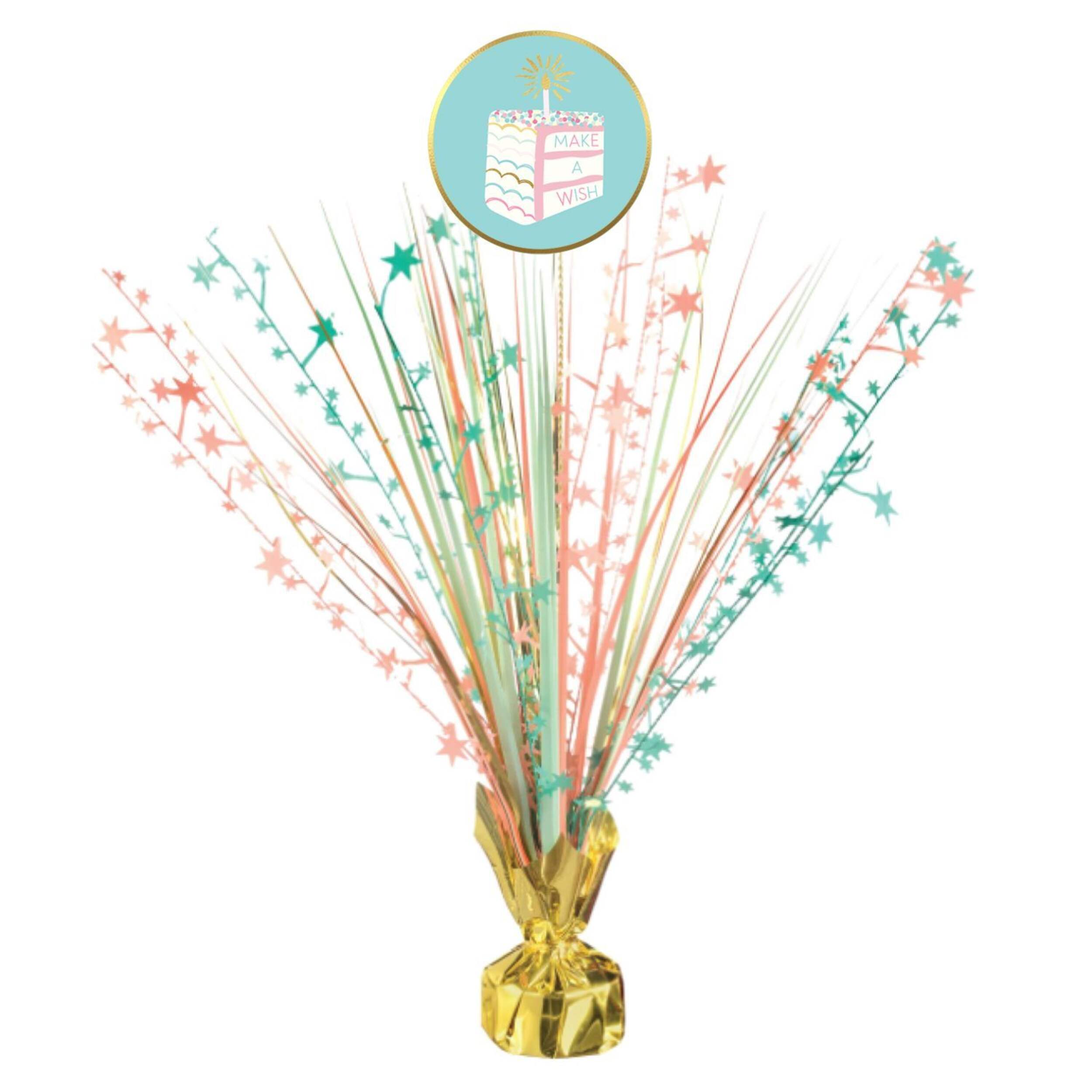 Centre de table en fontaine,Make a Wish, pastel, multicolore, 18 po, décoration d'intérieur pour anniversaire Front_Flat