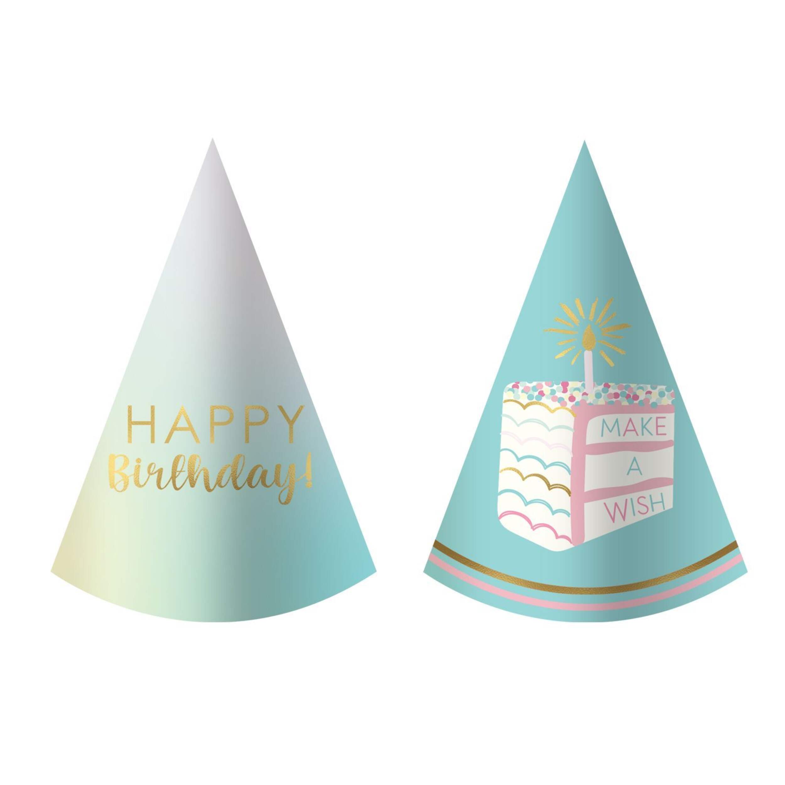 Pastel "Happy Birthday" Cone Hats Wearable Accessory, 8-pk Front_Flat