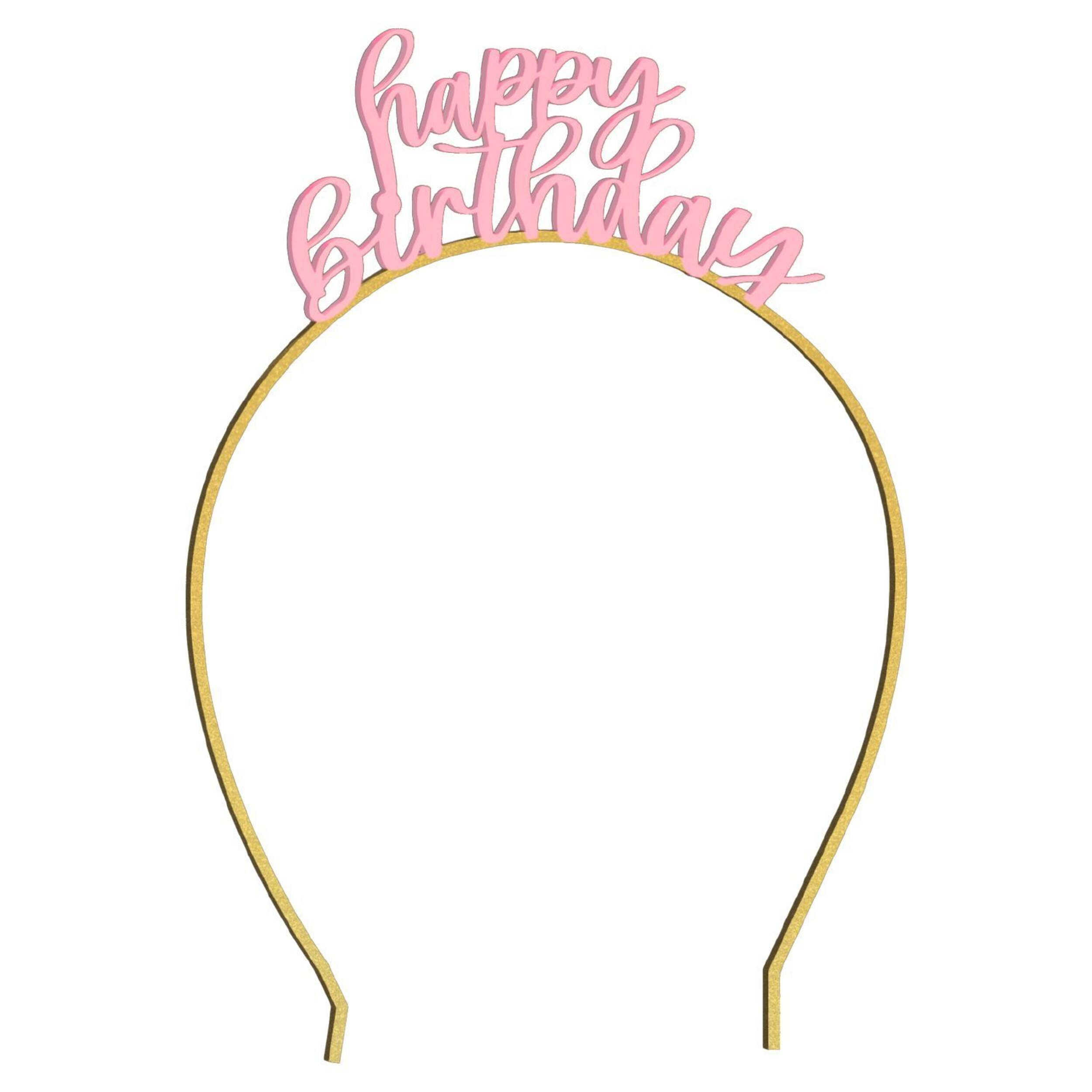 Pastel Birthday "Happy Birthday" Pink Headband Wearable Accessory, One Size Front_Flat