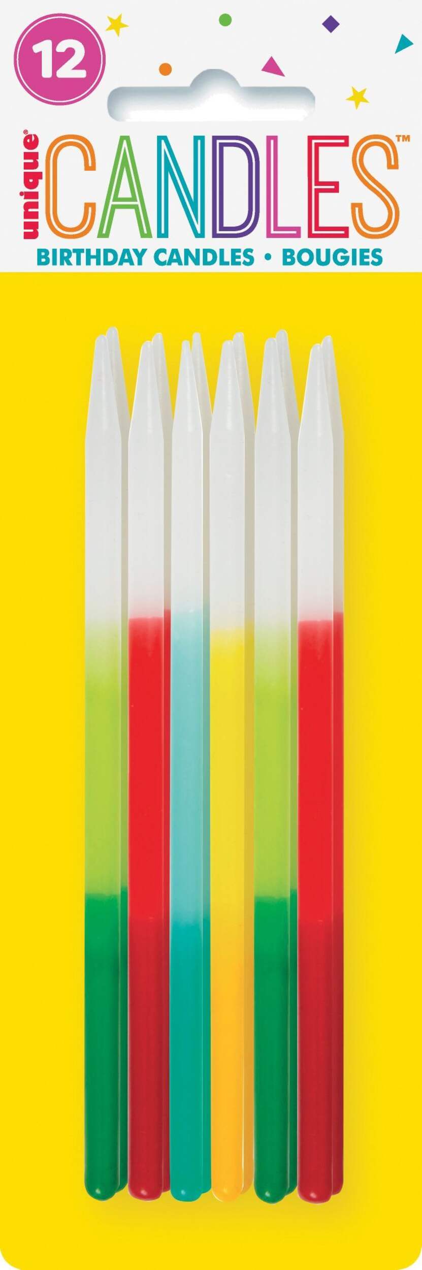 5-in Multicoloured Ombre Stick Wax Birthday Candles, 12-pc Front_Flat