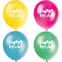 Colourful "Happy Birthday" Round Latex Balloons, Multi-Coloured, 12-in, 8-pk, for Birthday Party Front_Flat