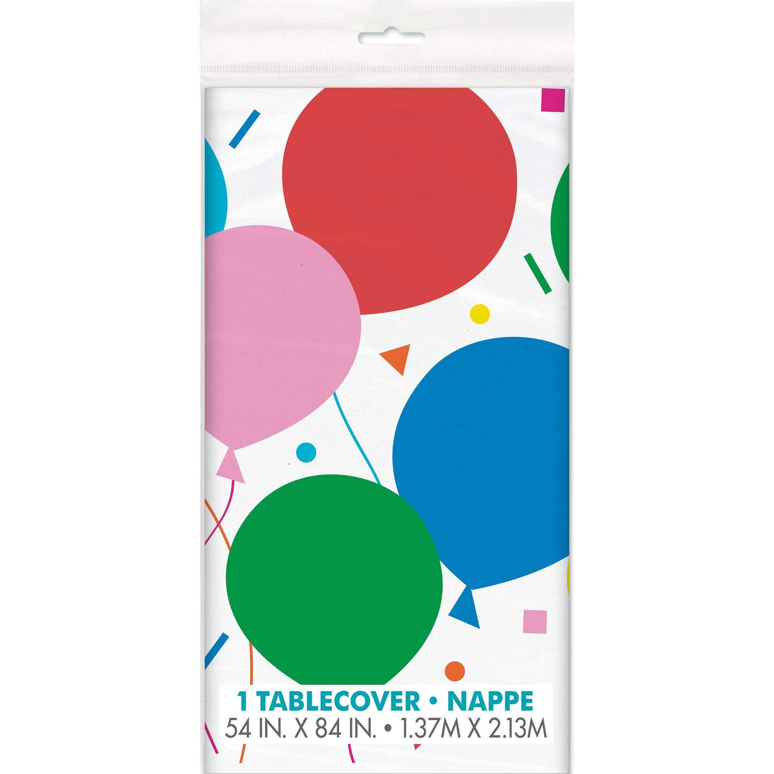 Nappe en plastique réutilisable, ballons colorés, 54 x 84 po Front_Flat
