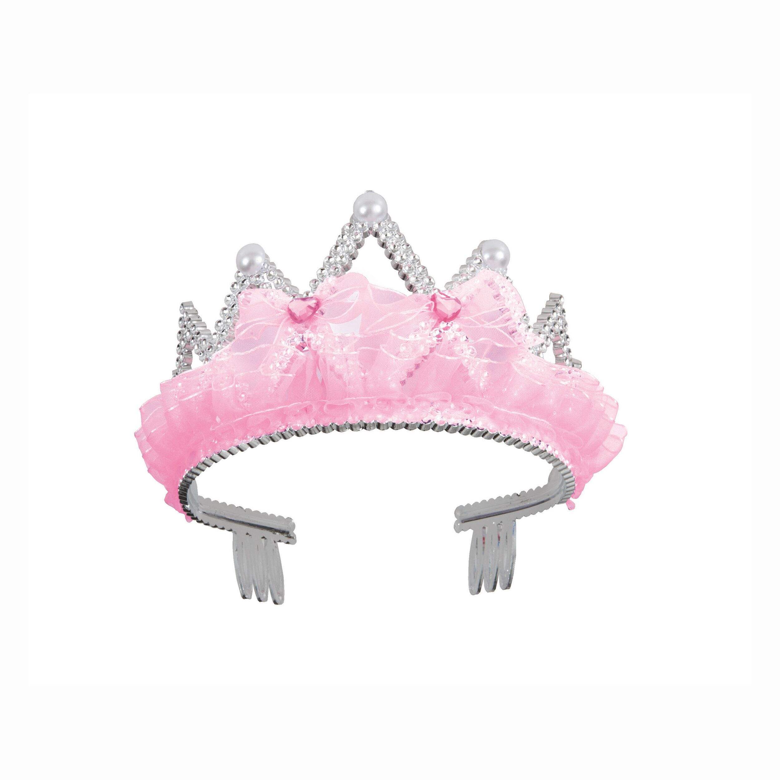 Pastel Party Bows & Ribbon Child Standard Pink Plastic Princess Tiara with Jeweled Tule Front_Flat