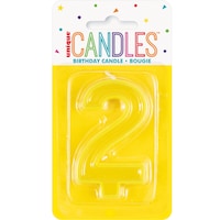 0-9 Number Raised Border Wax Candle, Yellow, 5.25-in, for Birthday/Anniversary/Milestone