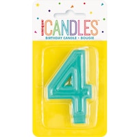 Bougie en cire avec bordure en relief chiffre 0 à 9, verte, 5,25 po, pour anniversaire/événement important Front_Flat