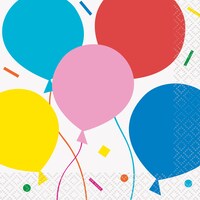 Serviettes à boissons carrées jetables en papier ballons colorés, multicolore, 5 po, paq. 16, 2 épaisseurs, pour anniversaire Overhead_Flat