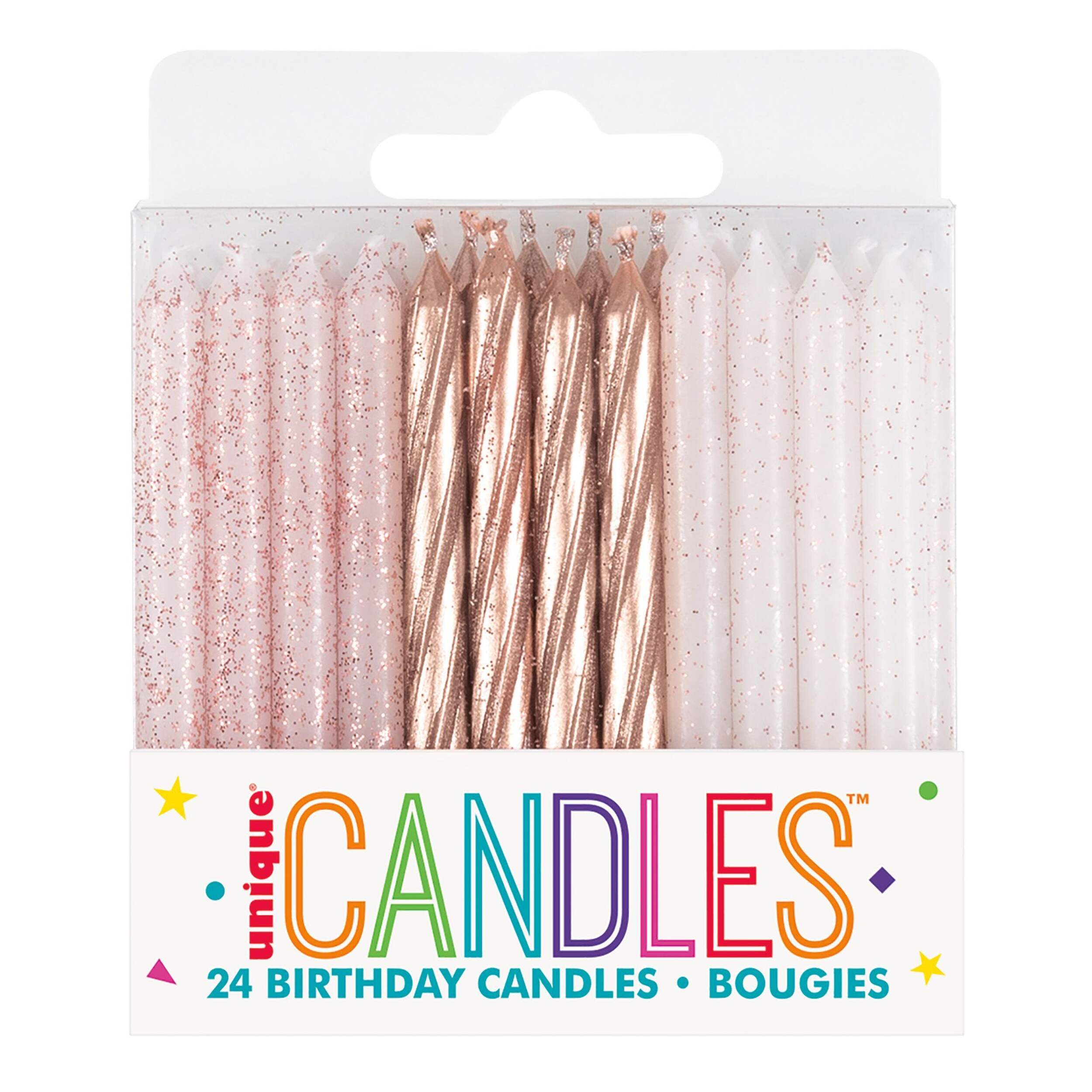 2.5-in Pink/Rose Gold/White Spiral Stick Wax Birthday Candles, 24-pc Front_Flat