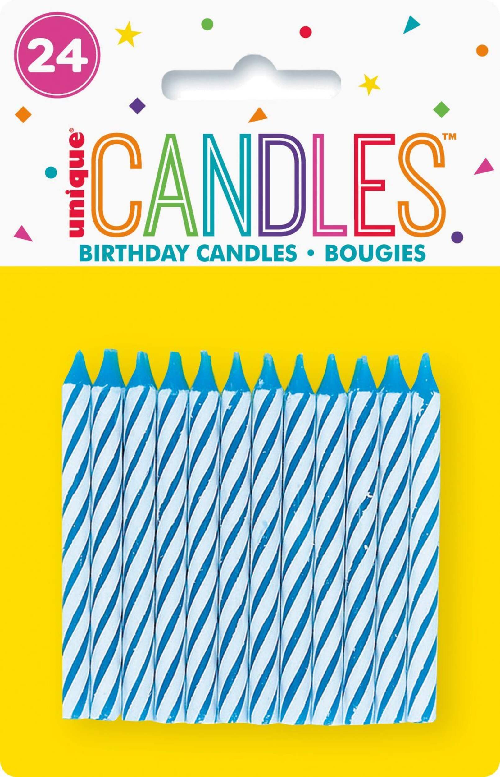 2.5-in Blue/White Spiral Stick Wax Birthday Candles, 24-pk Front_Flat