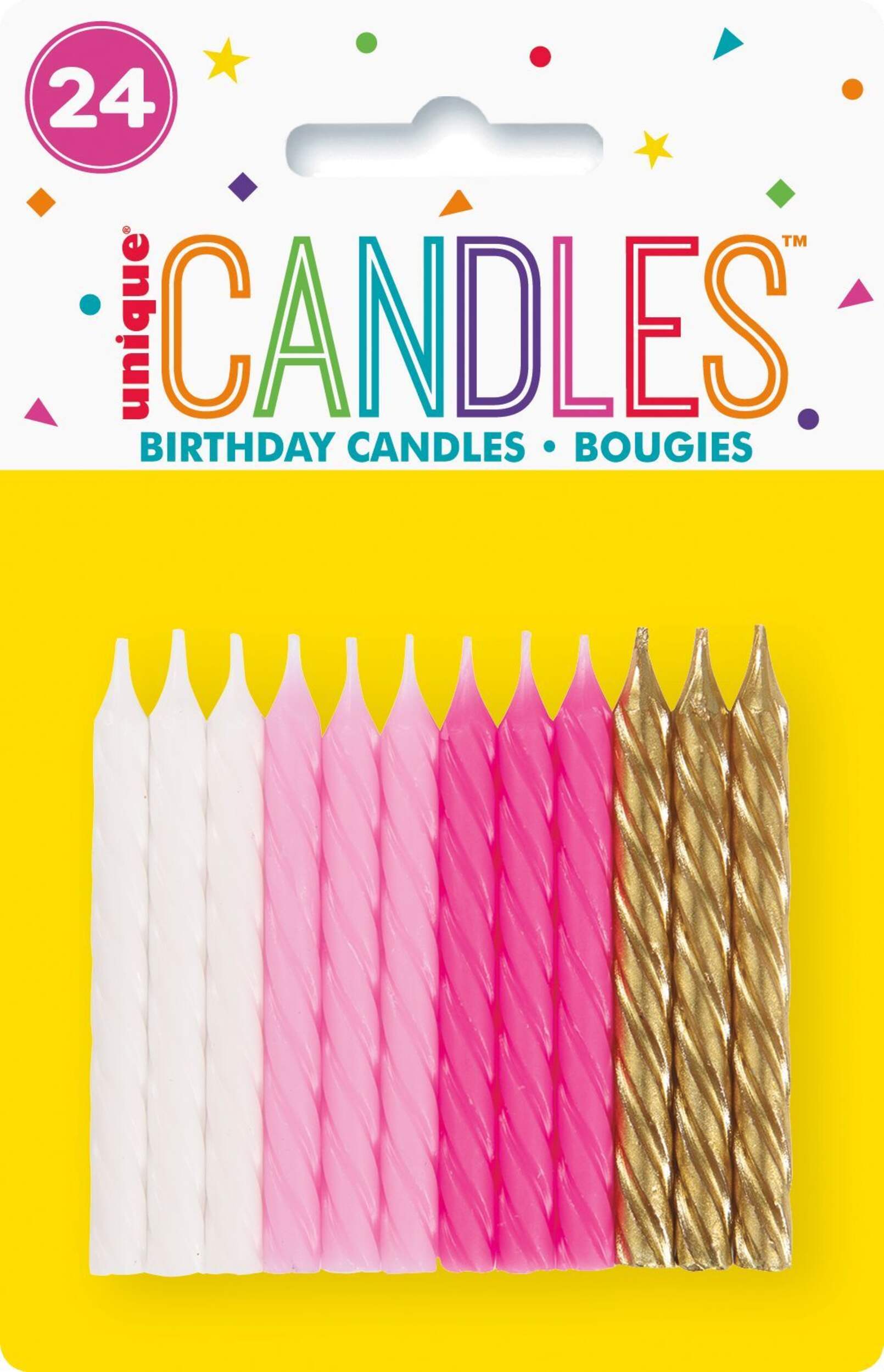 2.5-in Pink/White/Gold Spiral Stick Birthday Candles, 24-pc Front_Flat