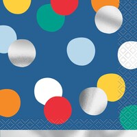 Serviettes à boissons carrées jetables en papier anniversaire moderne, multicolore, 5 po, paq. 16, 2 épaisseurs, pour anniversaire Overhead_Flat