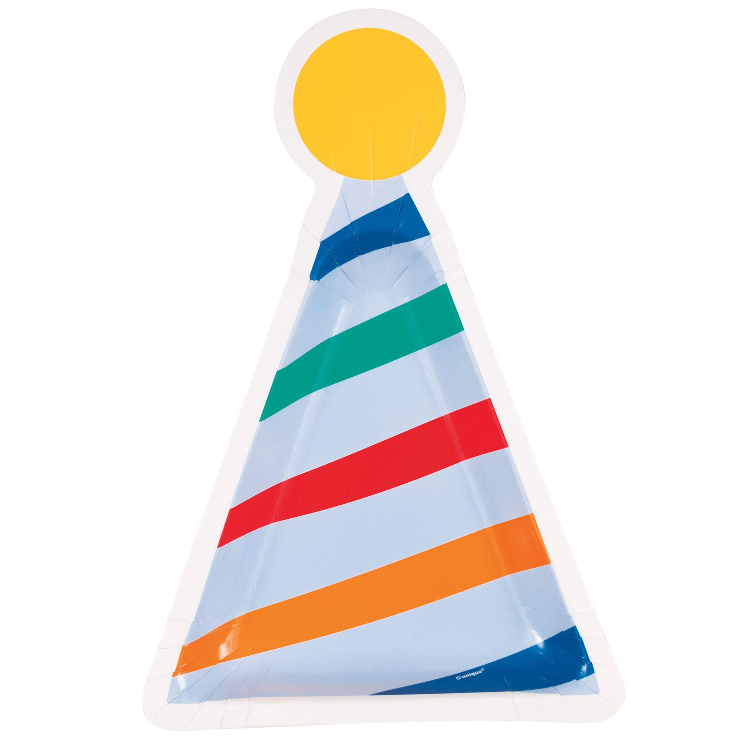 Reason to Celebrate Birthday Mayhem Hat-Shaped Multi-Colour Disposable Paper Plates, 8-pk Front_Flat