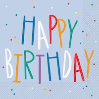 Reason to Celebrate "Happy Birthday" Square Paper Disposable Lunch Napkins, Multi-Coloured, 6.5-in, 16-pk, 2-ply, for Birthday Overhead_Flat