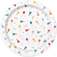 Birthday Mayhem Round Paper Disposable Dinner Plates, Multi-Coloured, 9-in, 8-pk, for Birthday Overhead_Flat
