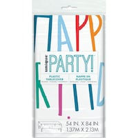 Reason to Celebrate Rectangular Reusable Plastic Table Cover, Multi-Coloured, 54x84-in, for Birthday Front_Flat