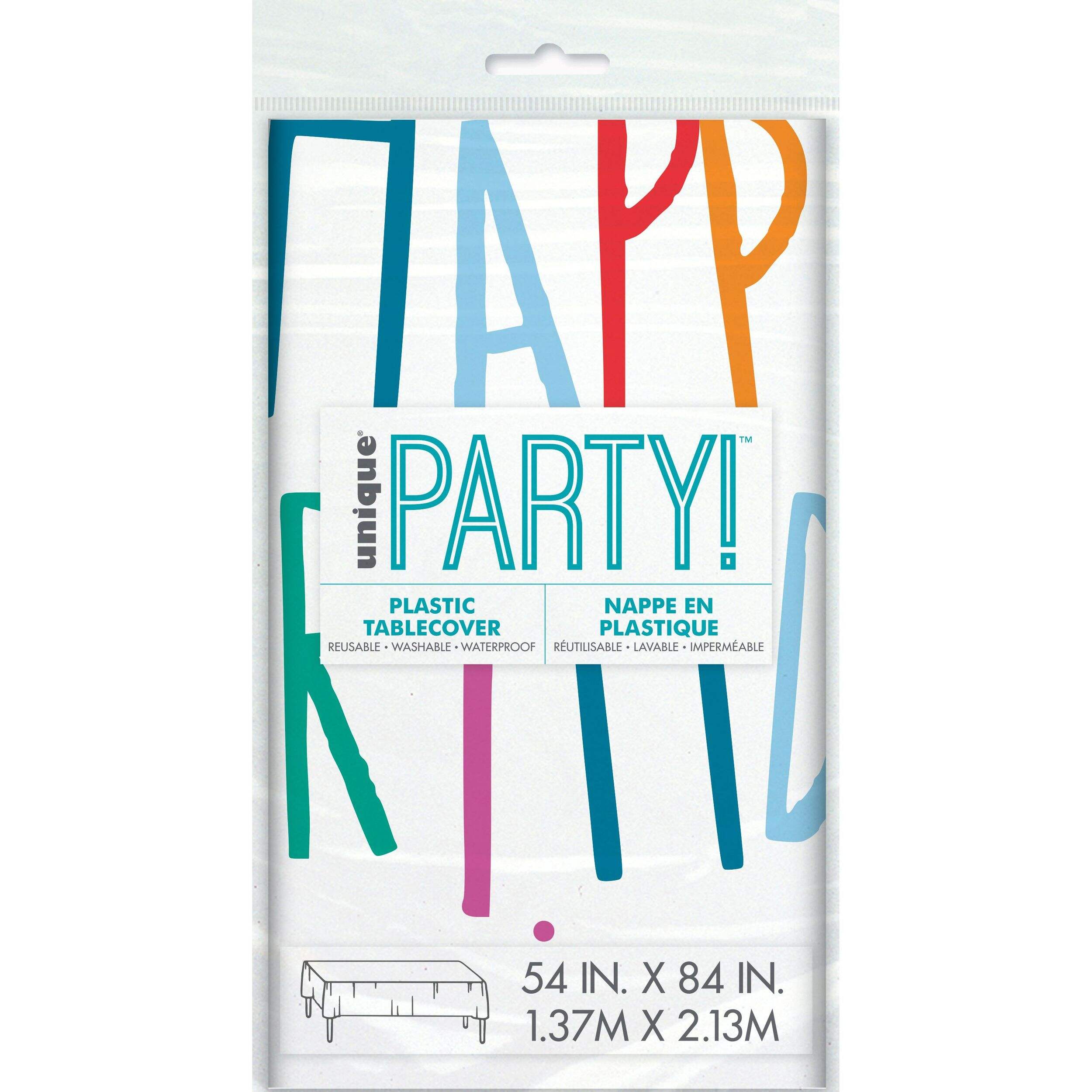 Reason to Celebrate 54x84-in Rectangular Multicoloured Reusable Plastic Table Cover Front_Flat