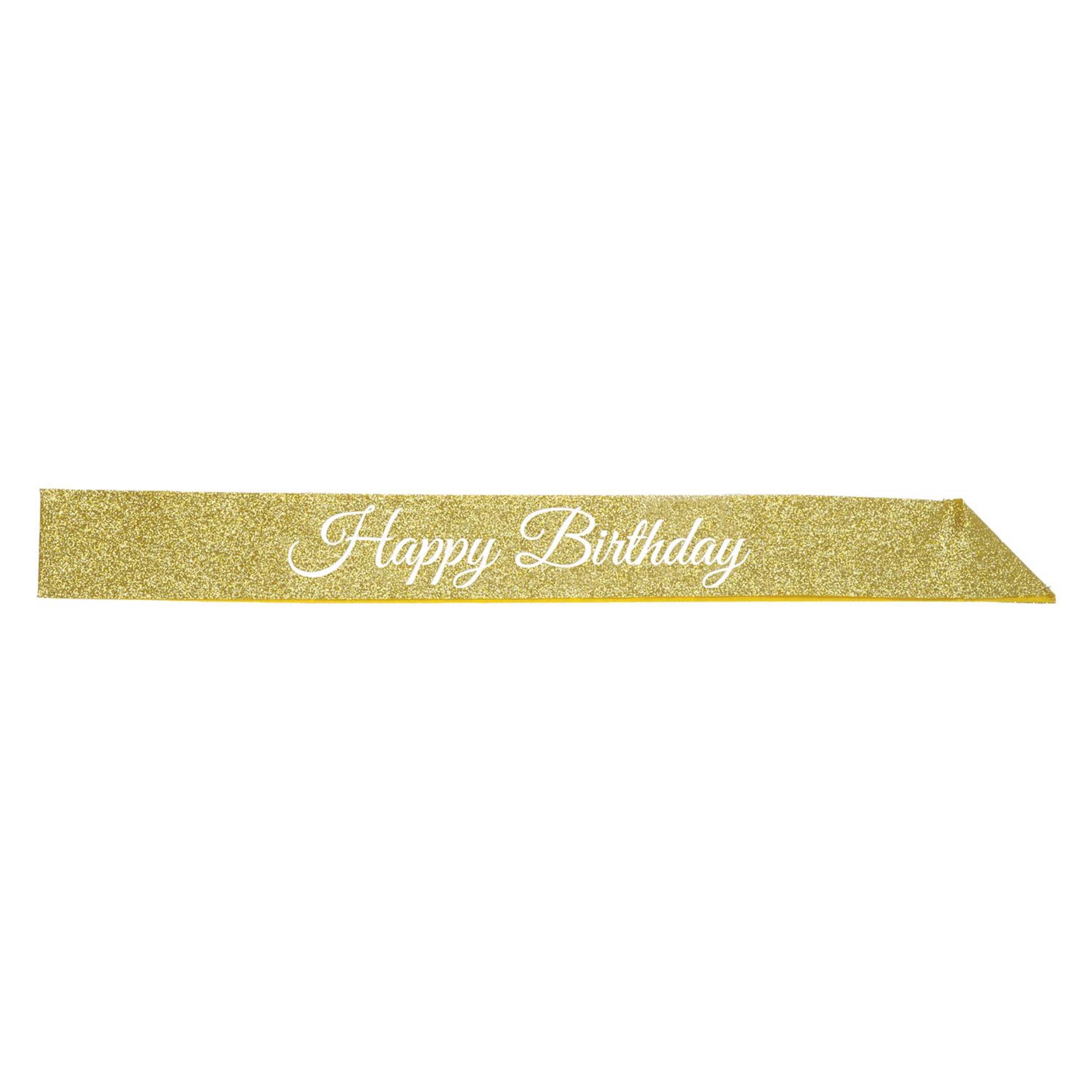 Golden Age "Happy Birthday" 33-in Adult Standard Glitter Sash Front_Flat