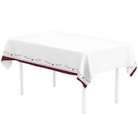 Rainbow Moments Vintage Birthday 54x102-in Rectangular White/Burgundy Reusable Plastic Table Cover Front_Three_Fourths_Angled_Left
