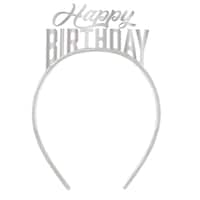 Serre-tête classique Happy Birthday, argenté, taille unique, accessoire à porter pour anniversaire Front_Flat