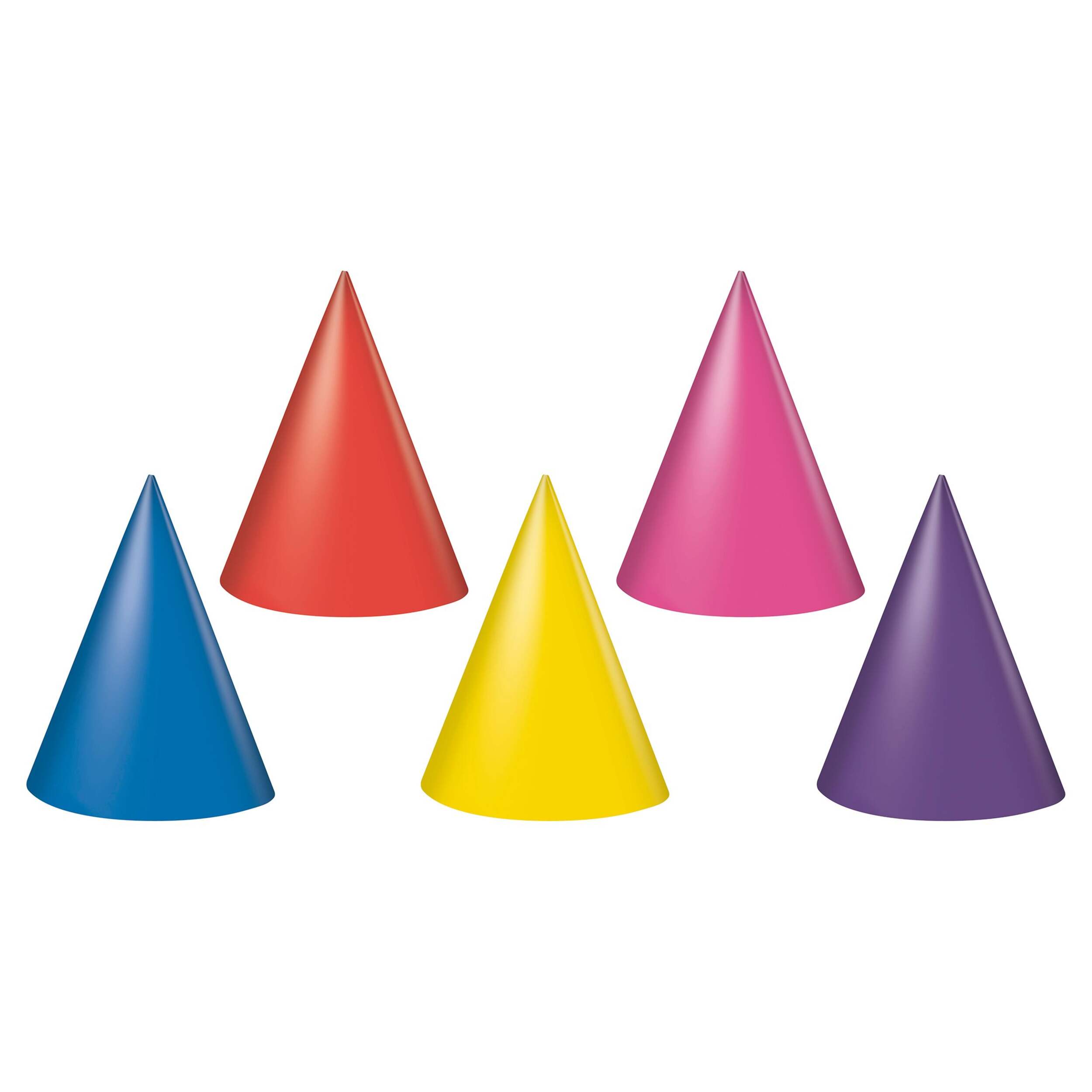 Classic Birthday Cone-Shaped Multicoloured Party Hats, 8-pk Front_Flat