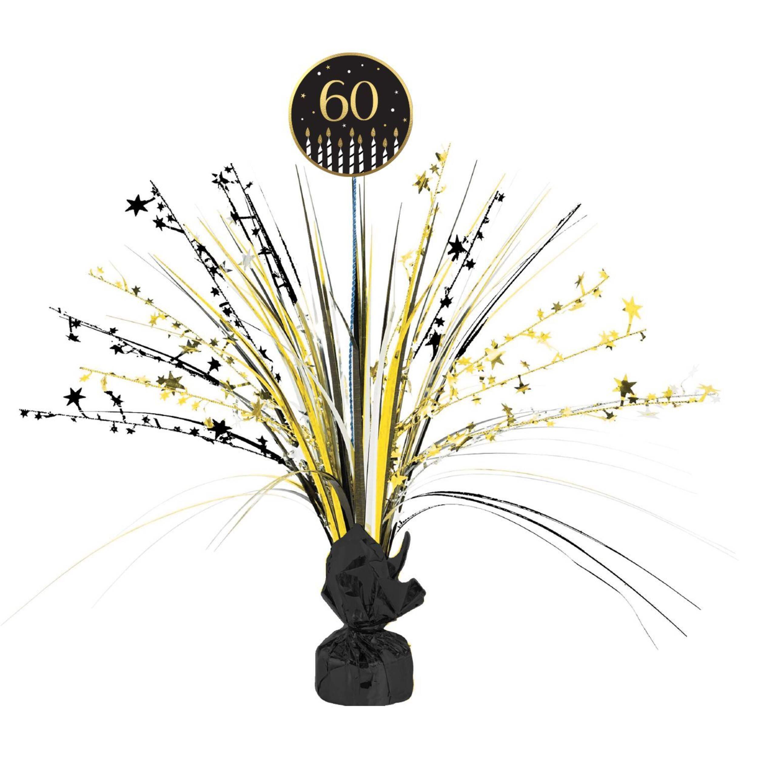 Sophistiplate Sparkling Celebration 60th 18-in Black/Gold Indoor Spray Burst Table Centerpiece Front_Flat