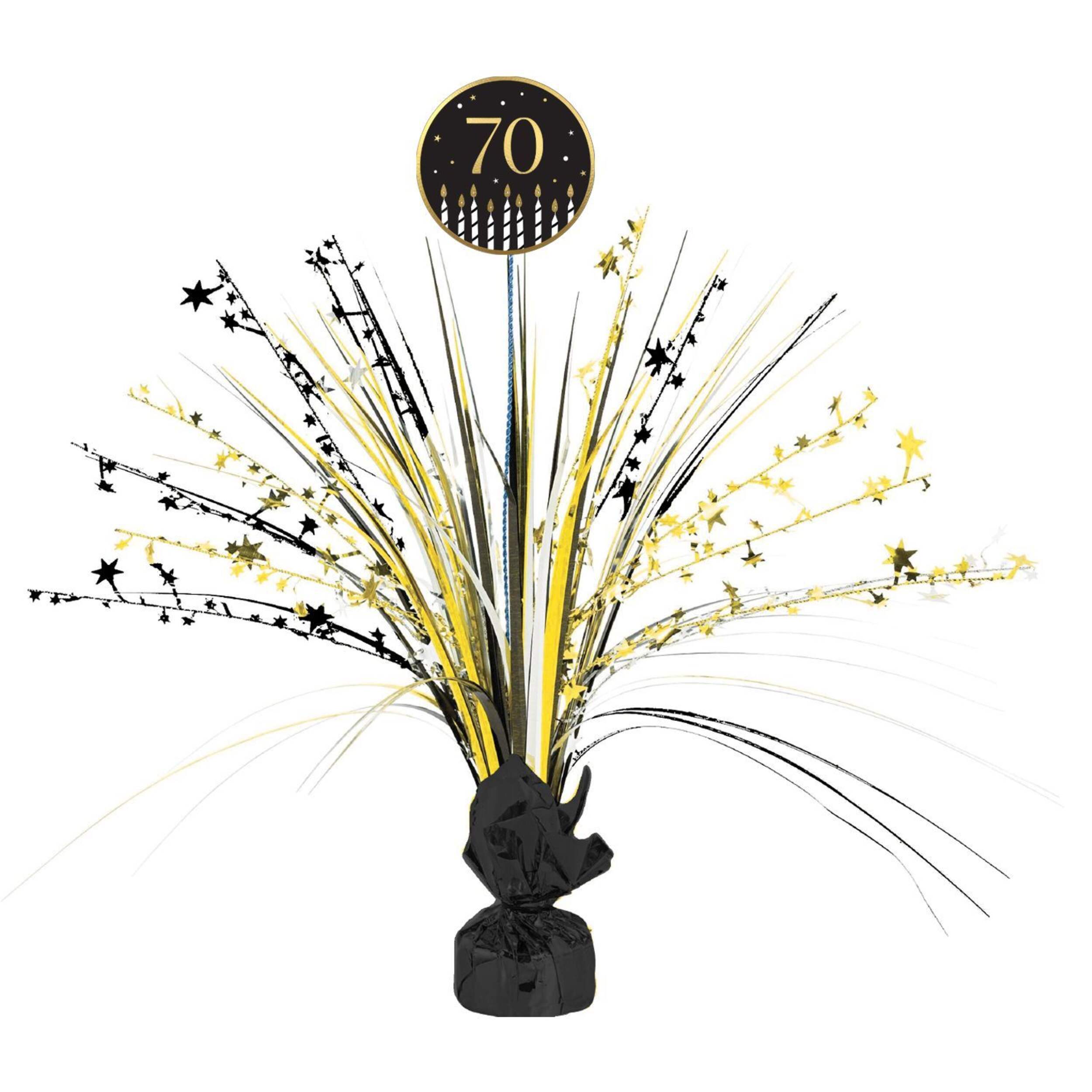 Centre de table en fontaine, célébration étincelante, noir/doré, 18 po, décoration d'intérieur pour 70e anniversaire Front_Flat