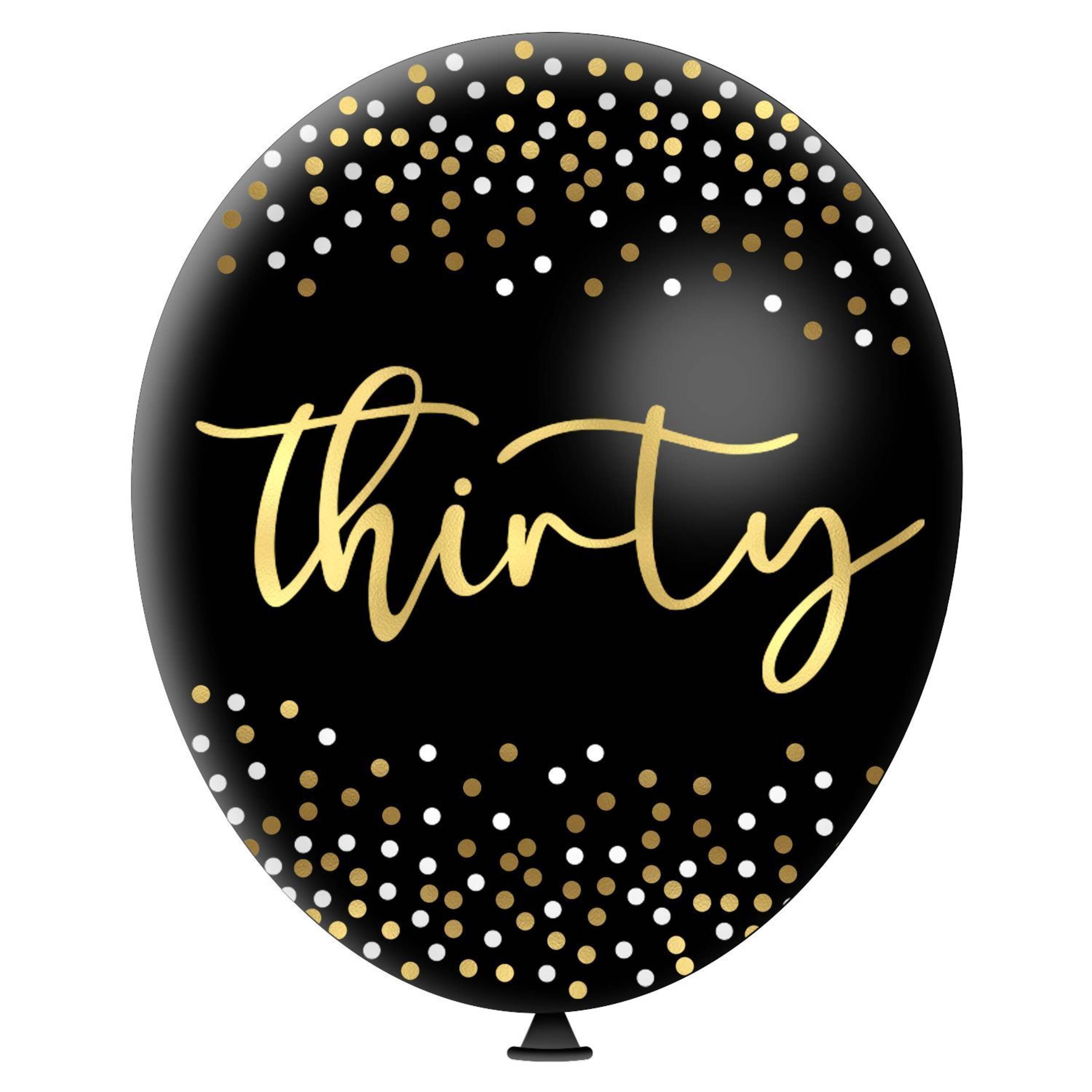 Sophistiplate Sparkling Celebration "Thirty" 12-in Round Black/White/Gold Latex Balloon, 6-pk Front_Flat