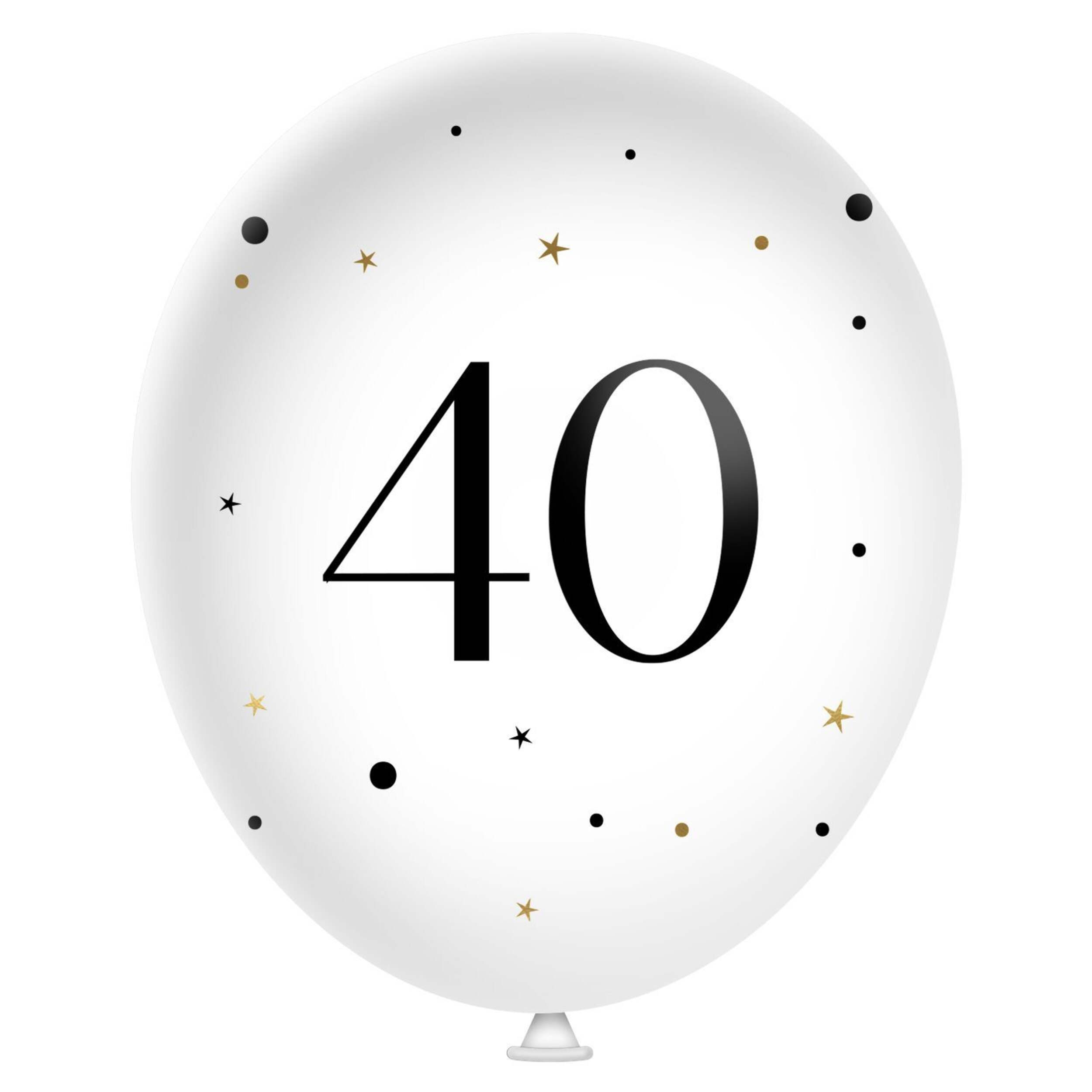 Sophistiplate Sparkling Celebration "40" 12-in Round Black/White/Gold Latex Balloon, 6-pk Front_Flat