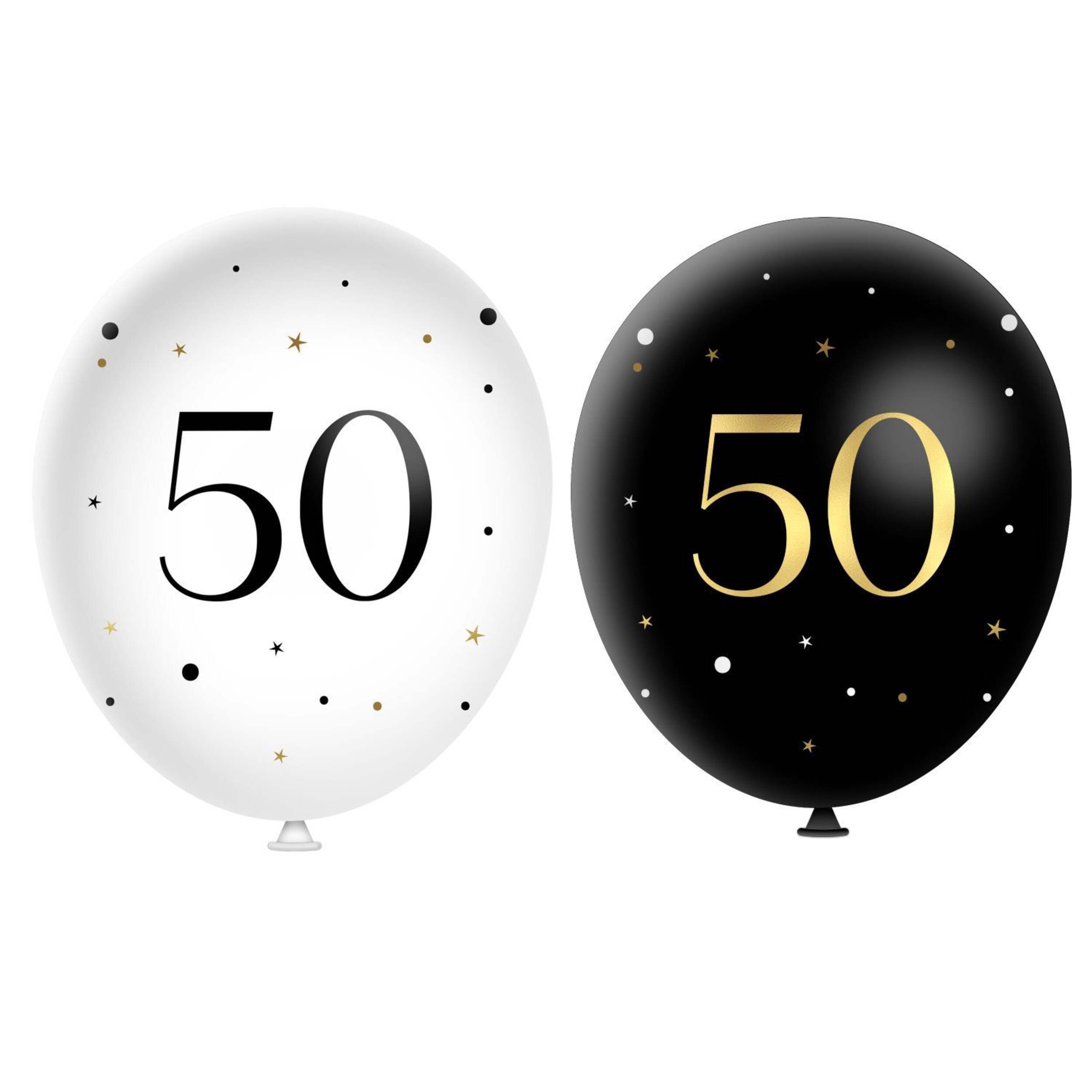 Sophistiplate Sparkling Celebration "50" 12-in Round Black/White/Gold Latex Balloon, 6-pk Front_Flat