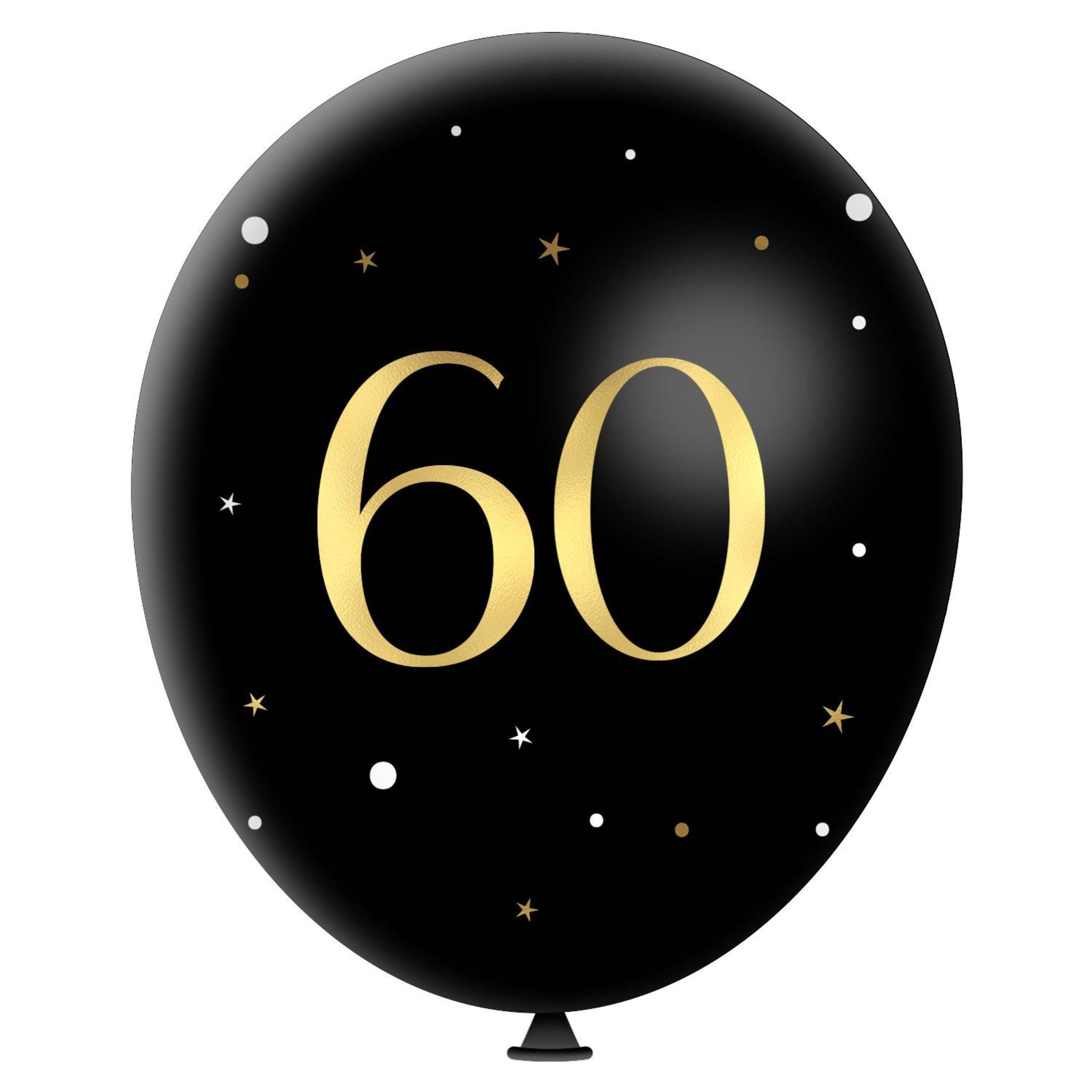 Sophistiplate Sparkling Celebration "60" 12-in Round Black/White/Gold Latex Balloon, 6-pk Front_Flat