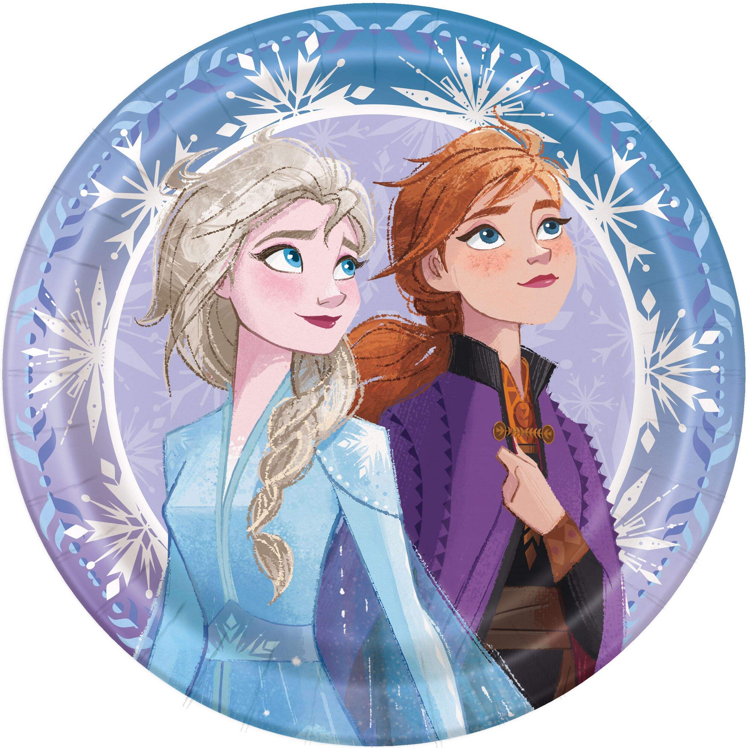 Disney Frozen Anna & Elsa Square Paper Disposable Lunch Plates,Blue/Purple, 9-in, 8-pk, for Birthday Party Overhead_Flat