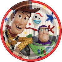 Disney Pixar Toy Story Woody/Buzz Lightyear/Bo Peep Round Paper Disposable Lunch Plates, Blue, 9-in, 8-pk, for Birthday Party Overhead_Flat