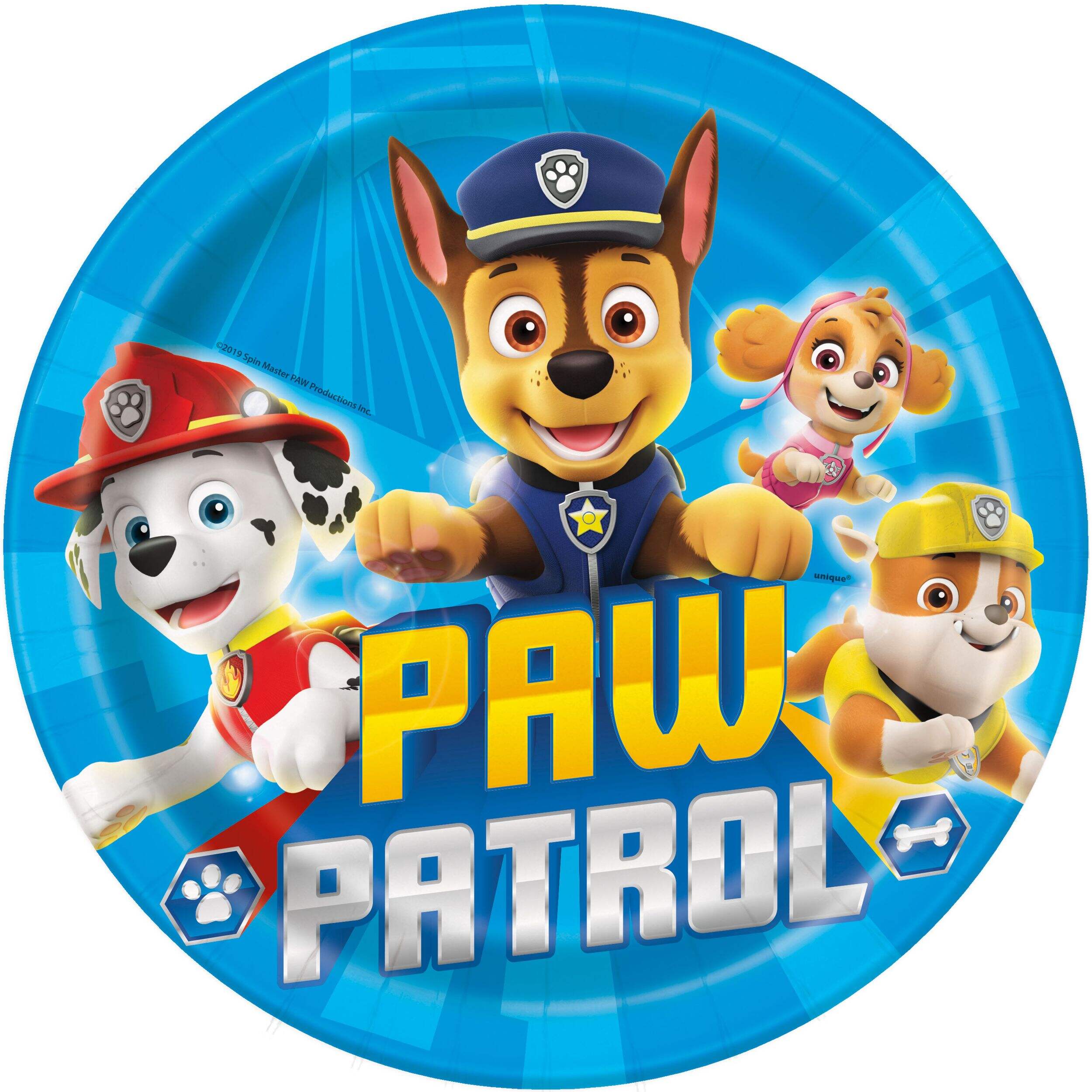 Nickelodeon PAW Patrol Round Paper Disposable Lunch Plates, Blue, 9-in, 8-pk, for Birthday Party Overhead_Flat