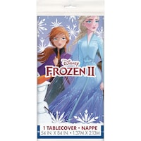 Nappe rectangulaire réutilisable en plastique pour fête d'anniversaire Disney La Reine des neiges, bleu, 54 x 96 po Front_Flat