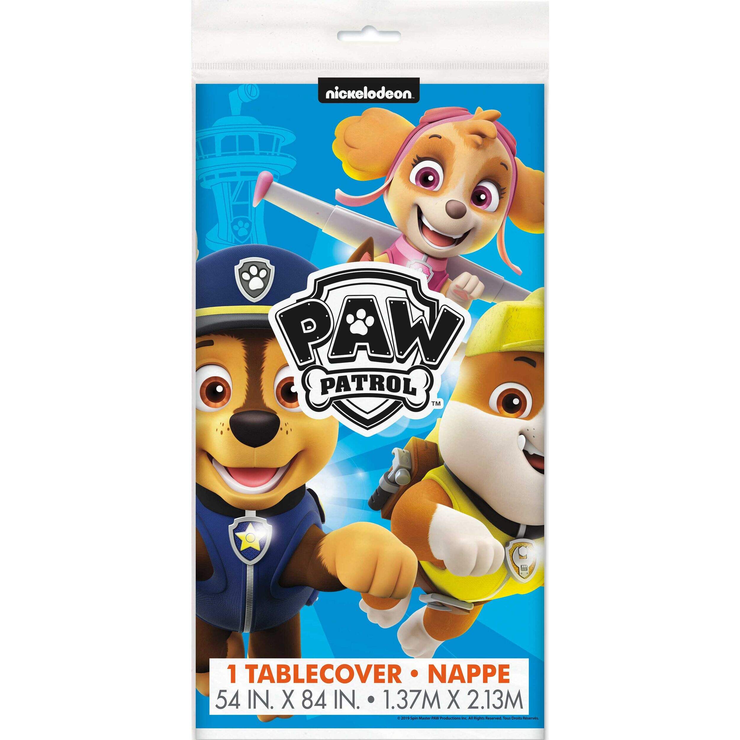 Nickelodeon PAW Patrol Rectangle Plastic Reusable Table Cover, Blue, 54x96-in, for Birthday Party Front_Flat