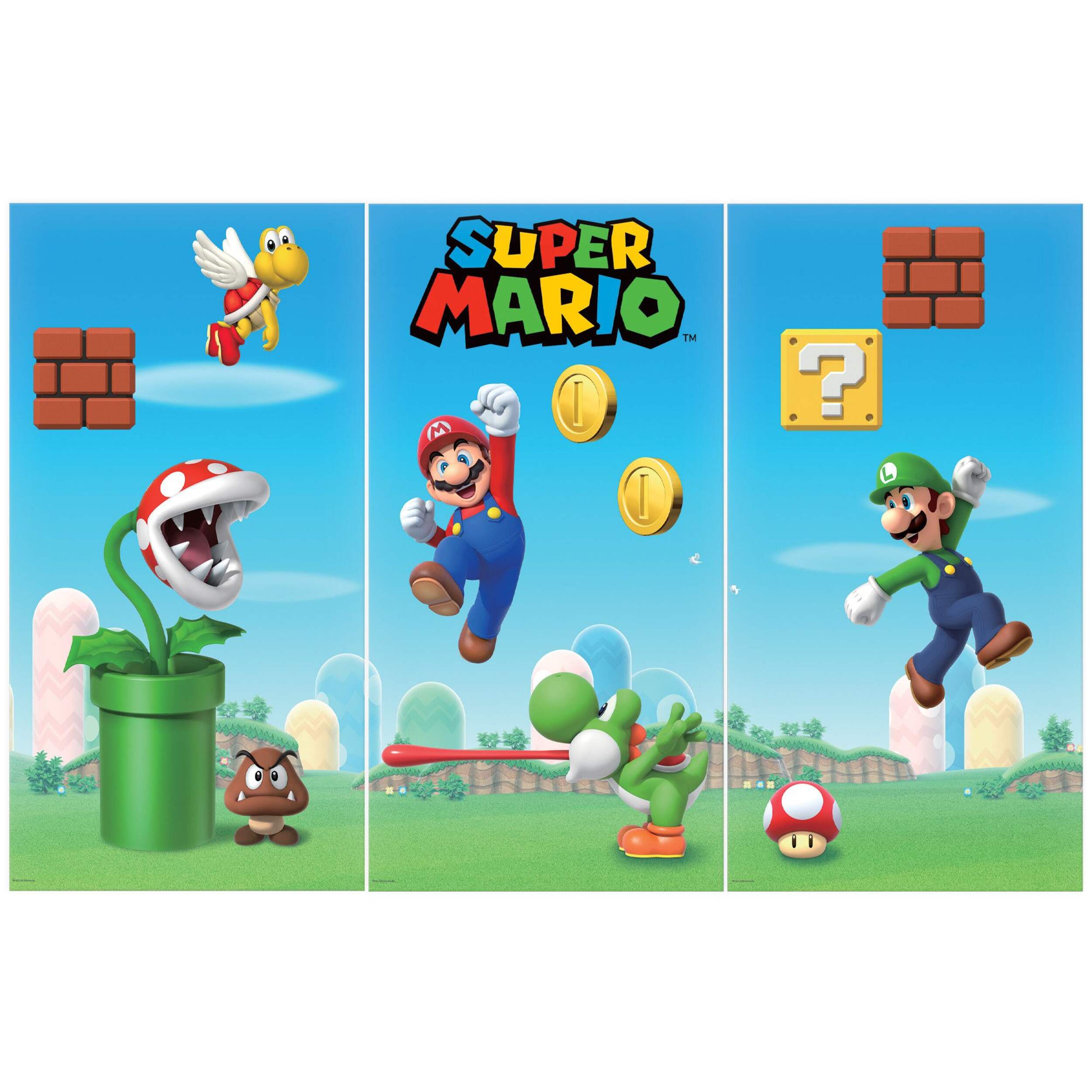 Nintendo Super Mario Bros Rectangle Plastic Reusable Table Cover, White/Multi-Coloured, 54x96-in, for Birthday Party Front_Flat