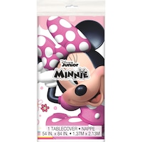 Minnie Disney Minnie Mouse Rectangle Plastic Reusable Table Cover, White/Pink, 54x84-in, for Birthday Party Front_Flat