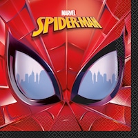 Serviettes de table carrées jetables en papier pour fête d'anniversaire Disney Marvel Spider-Man, rouge/bleu, 6,5 po, paq. 16, 2 épaisseurs Overhead_Flat