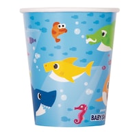 Baby Shark Paper Disposable Cups, Blue/Yellow, 9-oz, 8-pk, for Birthday Party Front_Flat