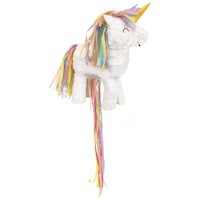 Unicorn Pinata Hanging Pull String Decoration, White/Pink, for Birthday Parties Front_Angled_Right