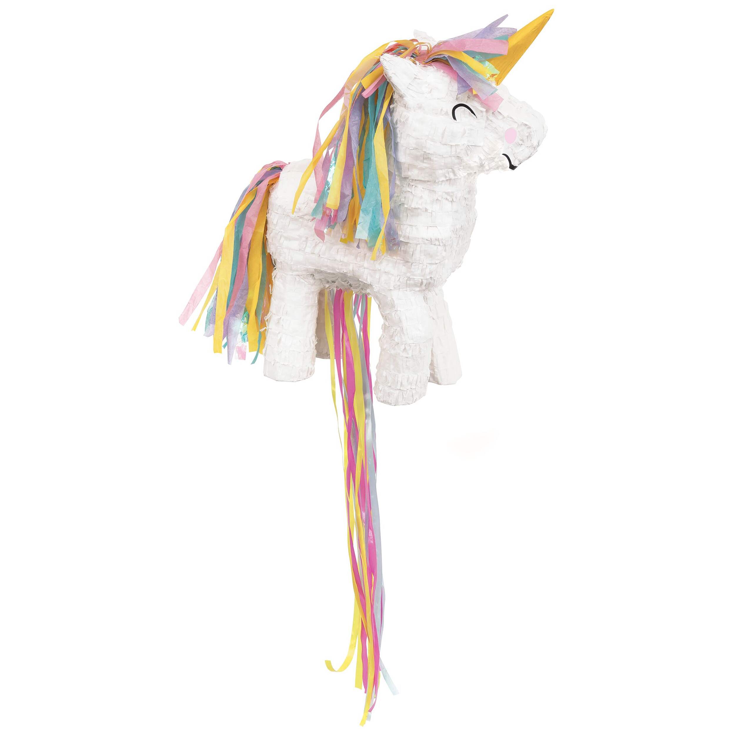 Décoration pinata à ficelle suspendue licorne, blanc/rose, 20 po, peut contenir 2 lb de garniture à pinata, pour fêtes d'anniversaire Front_Angled_Right