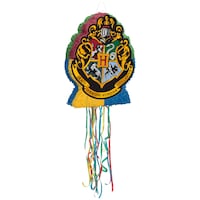Harry Potter Hogwarts Logo Pinata Hanging Pull String Decoration, for Birthday Parties Front_Angled_Right