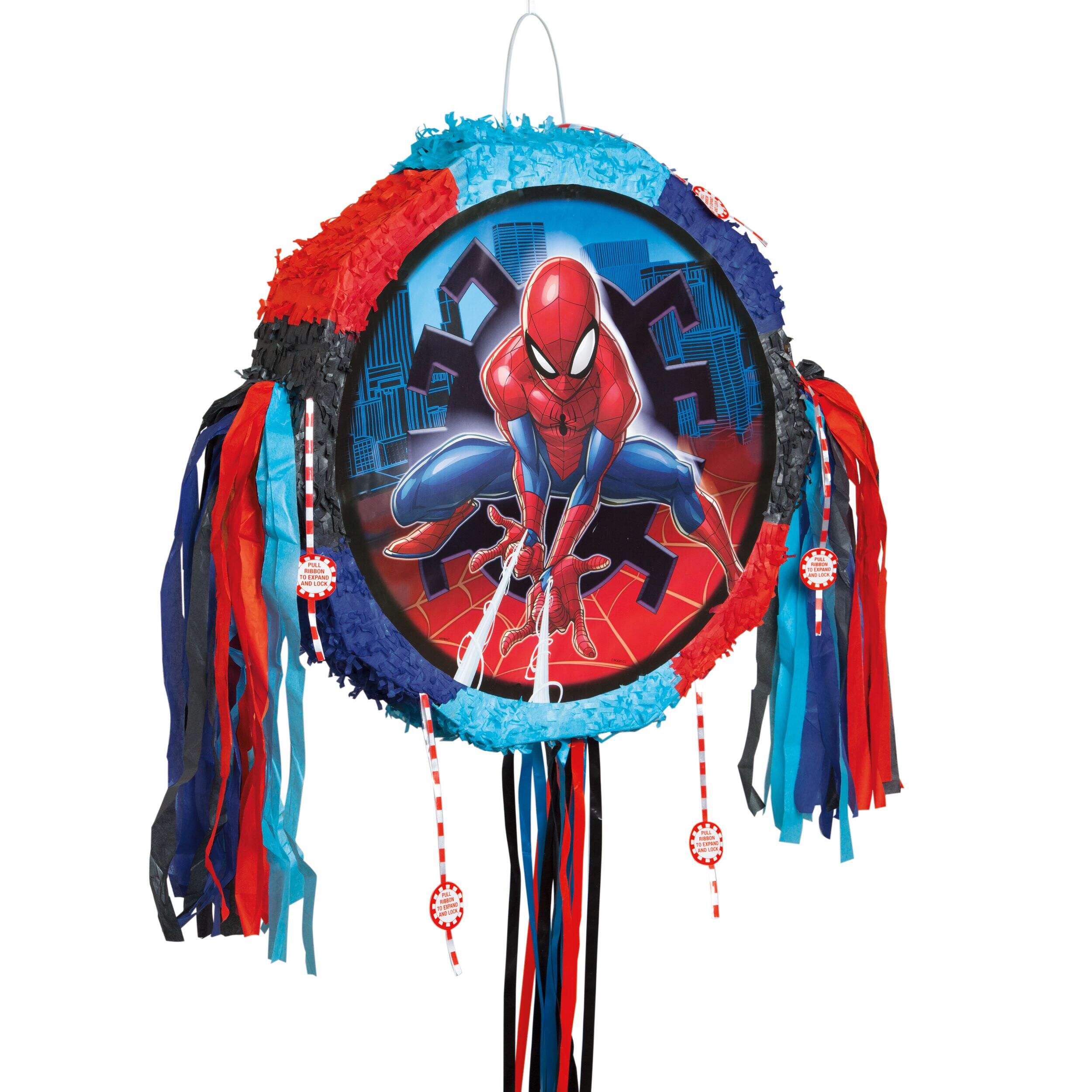 Disney Marvel Spider-Man Pinata Hanging Pull String Decoration, Blue/Red, 21.5-in, Holds 2lb of Pinata Filler, for Birthday Parties Front_Angled_Right