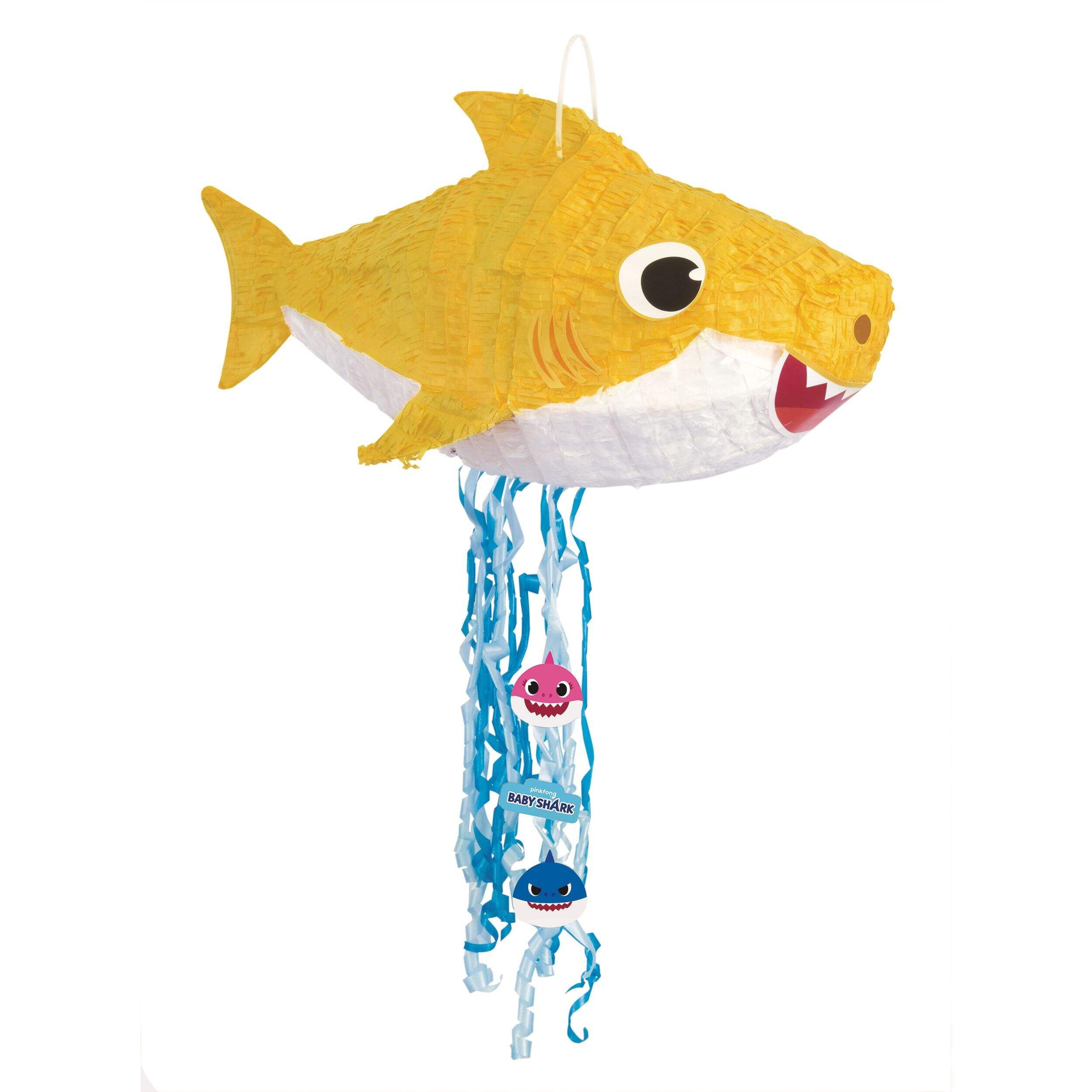 Baby Shark Pinata Hanging Pull String Decoration, Yellow, for Birthday Parties Front_Angled_Right