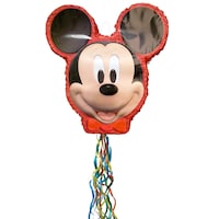 Disney Mickey Mouse Pinata Hanging Pull String Decoration, Red, for Birthday Parties Front_Flat